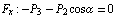 F _ x : -P _ 3 - P _ 2 cos&alpha; = 0
